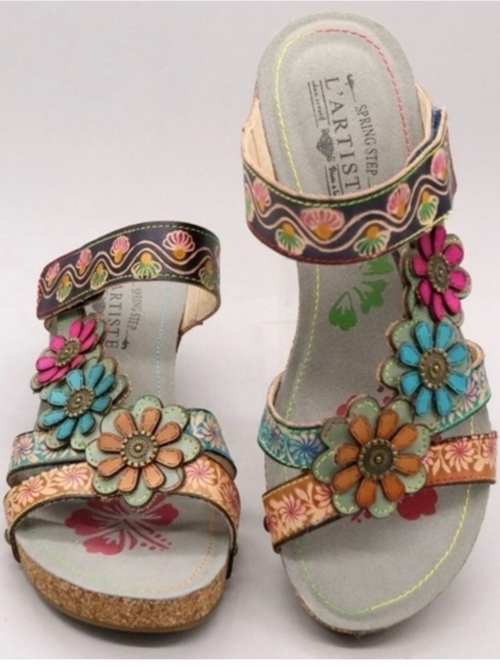 L’ artiste Colorful Floral Sandals Sz 9.5-10 (41) Boho